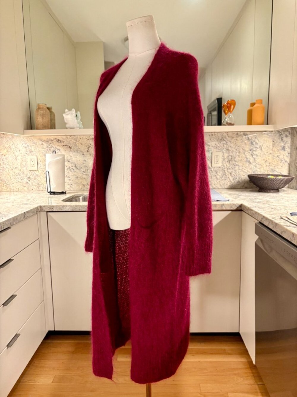 Burgundy Ally Longline Maxi Cardigan - Size Small